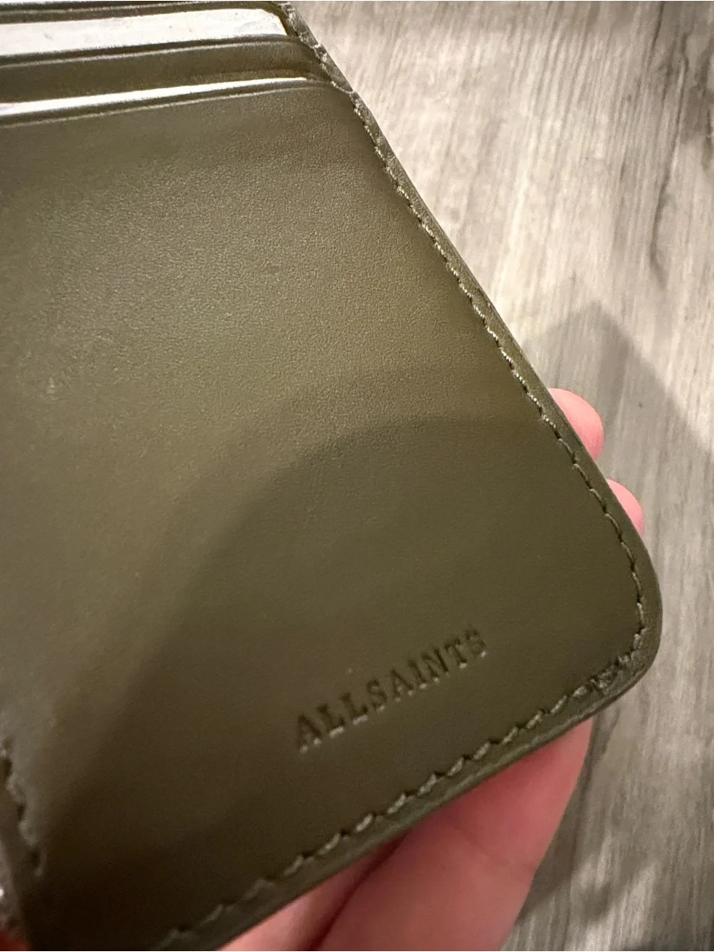 Allsaints Marlborough leather wallet olive green
